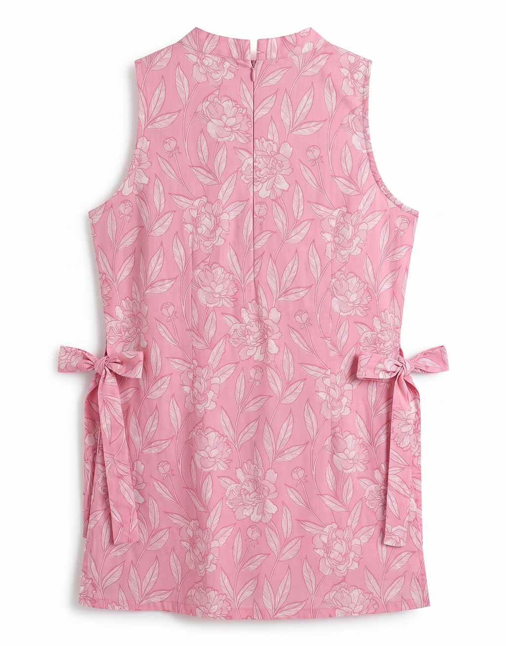 Pink Floral Halter-Neck Side Tie Short Kurti