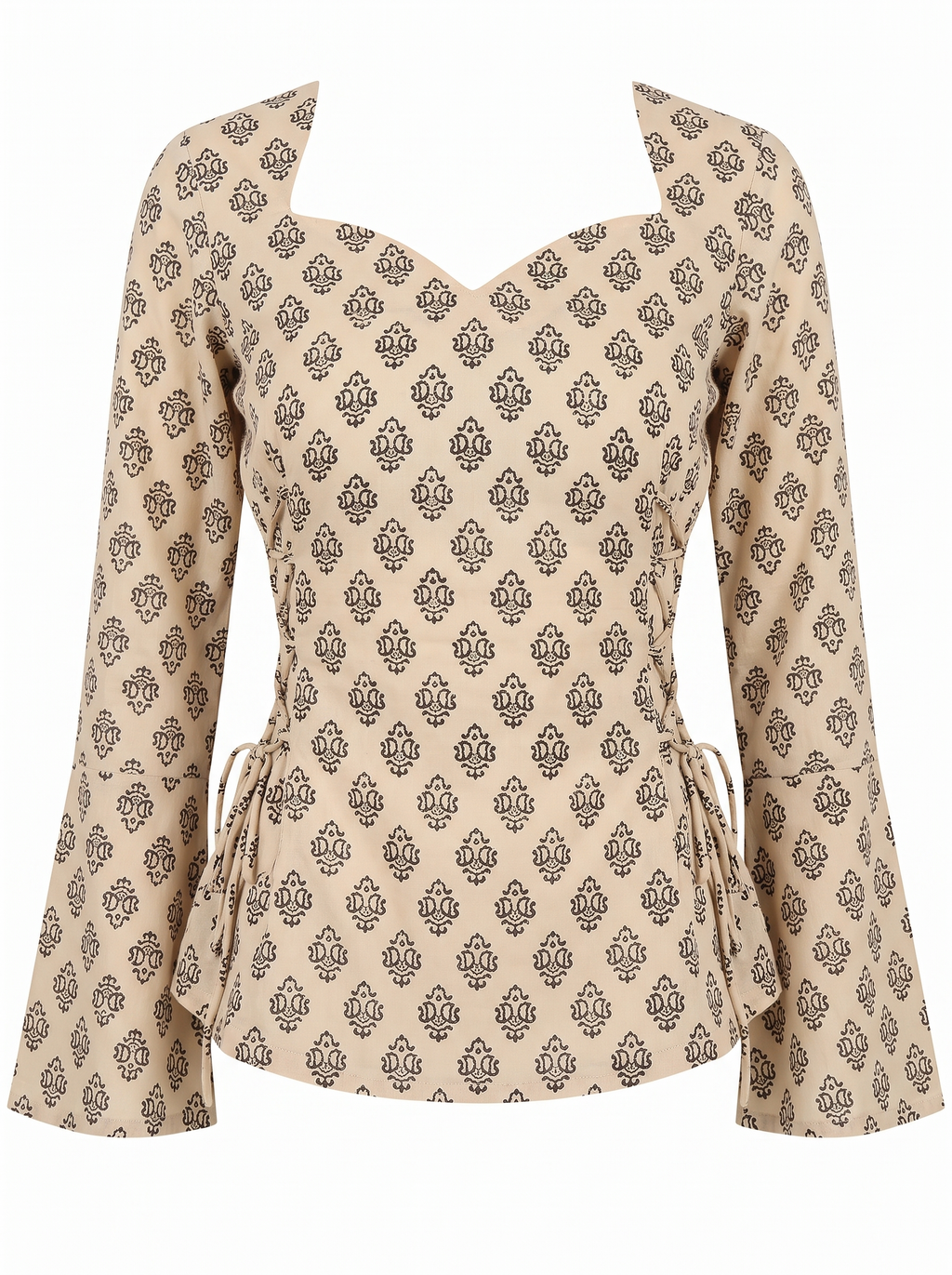Women's Printed Sweetheart Neck Short Kurti with Side Corset Dori Details