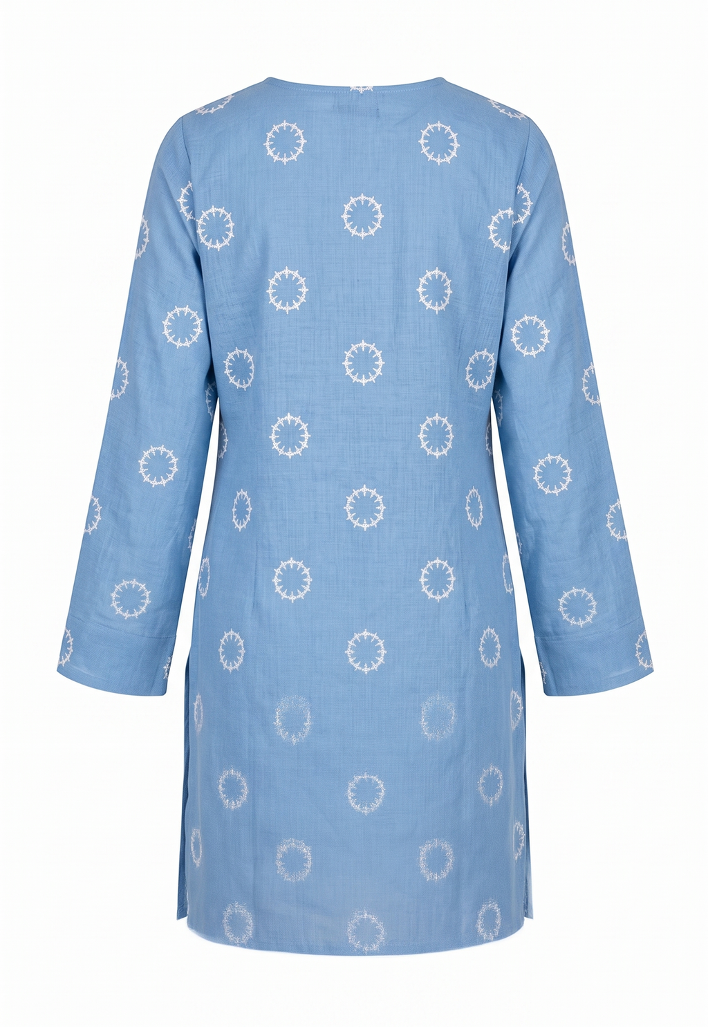 Powder Blue Print V-Neck Side-Slit Short Kurti Top