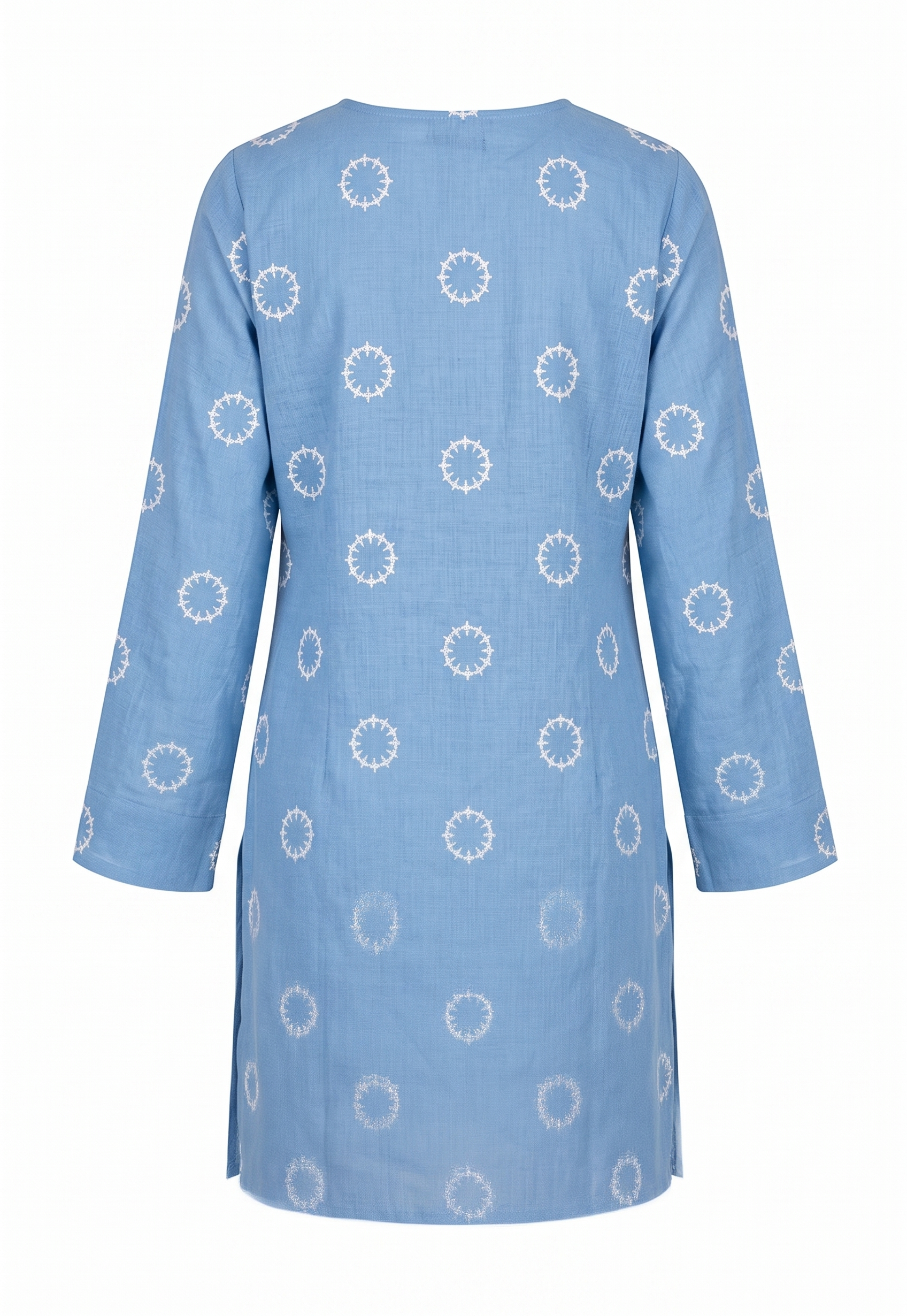 Powder Blue Print V-Neck Side-Slit Short Kurti Top