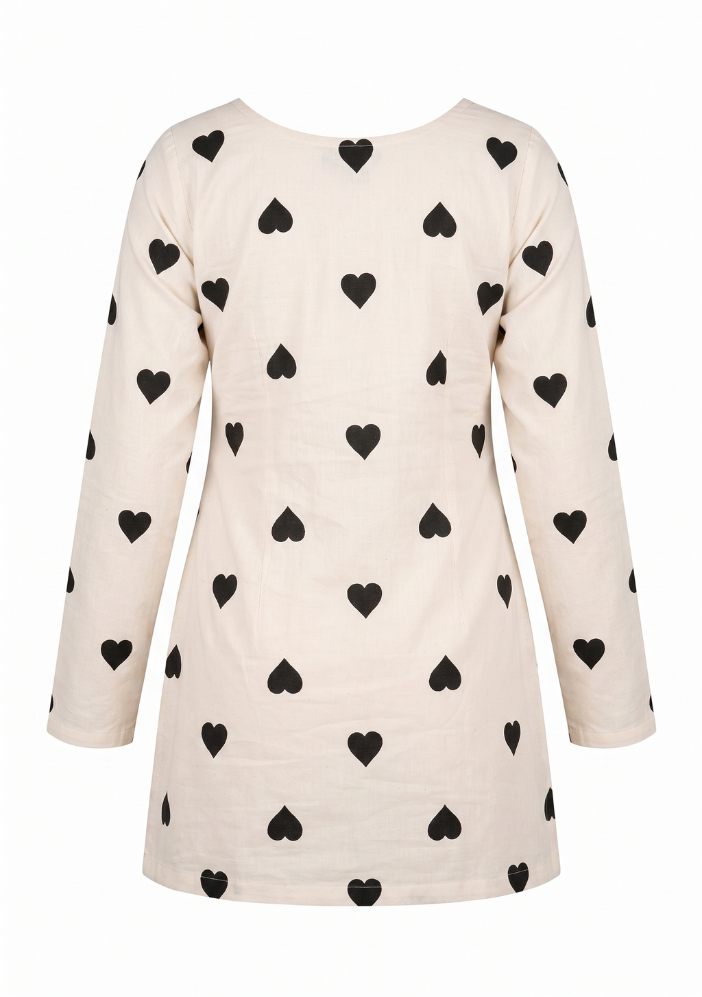 Cream & Black Heart Printed Long Sleeve Short Kurta | Indo-Western Fusion Tunic