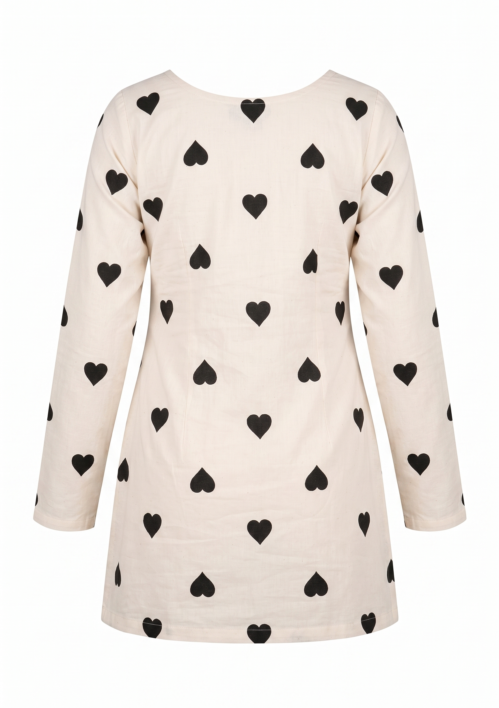 Cream & Black Heart Printed Long Sleeve Short Kurta | Indo-Western Fusion Tunic
