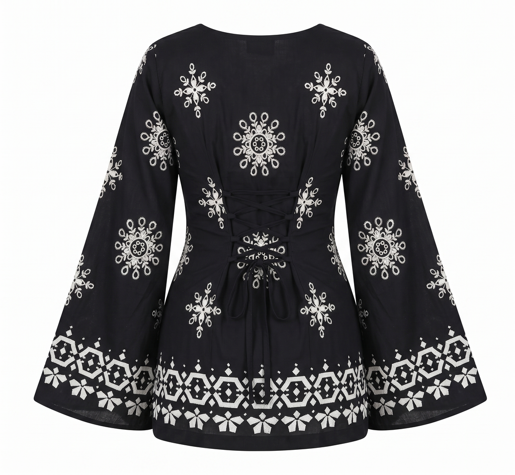 Women's Black & White Mandala Print Short Kurti Top