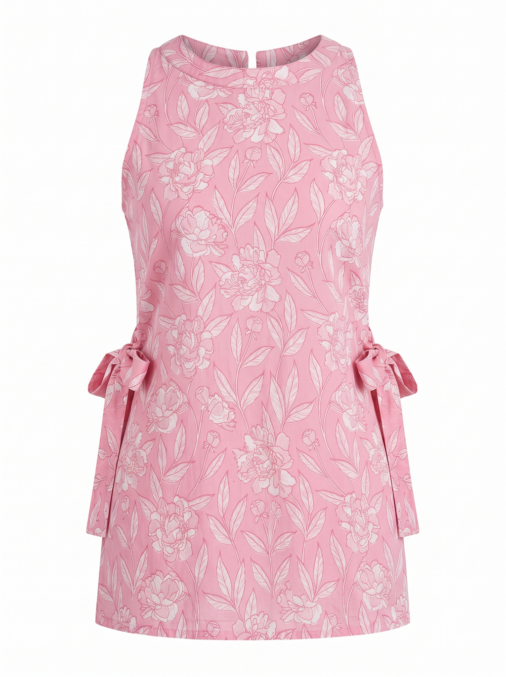 Pink Floral Halter-Neck Side Tie Short Kurti