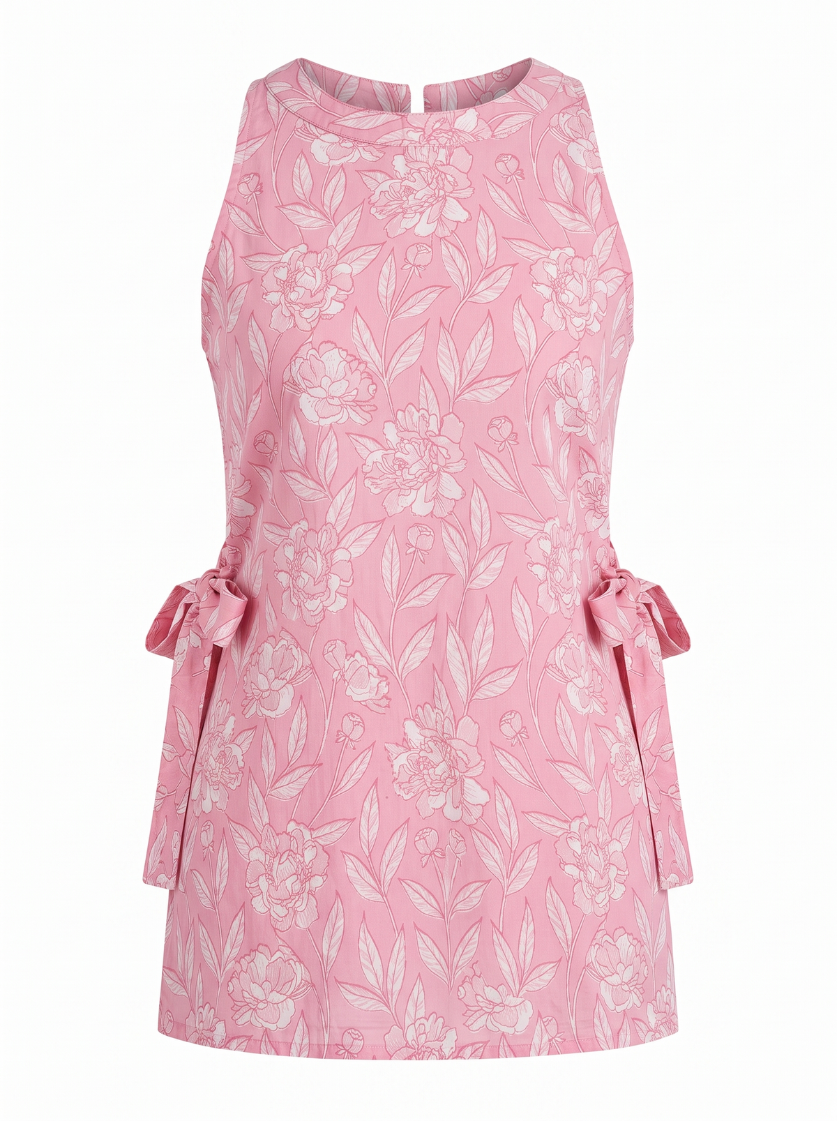 Pink Floral Halter-Neck Side Tie Short Kurti