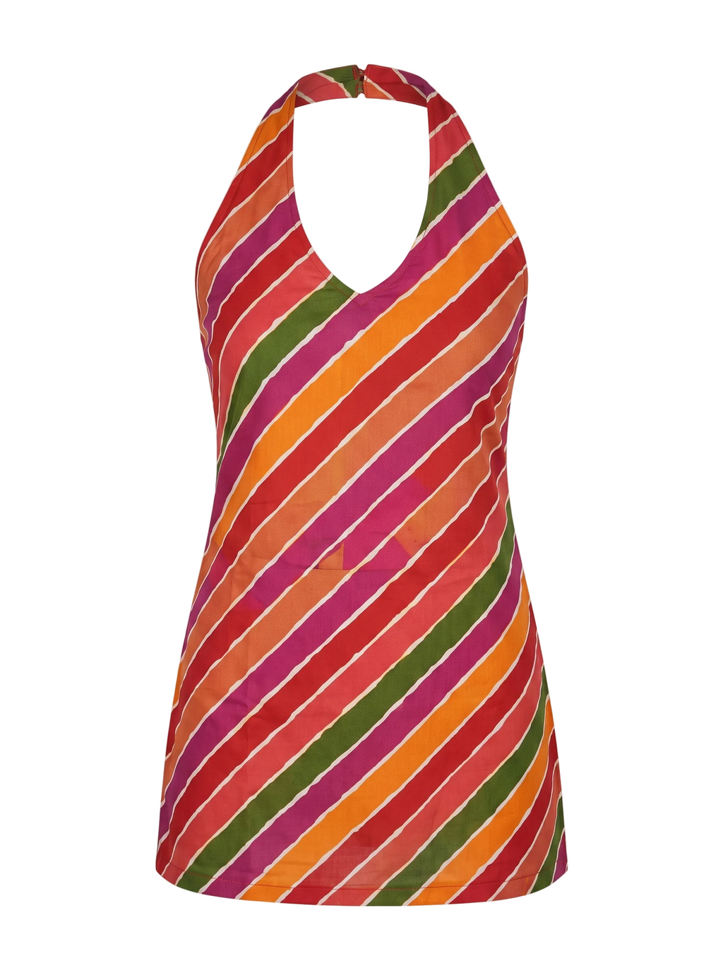 V-Neck Halter Backless Leheriya Short Kurti Top for Women – Indo-Western Ethnic Sleeveless Top