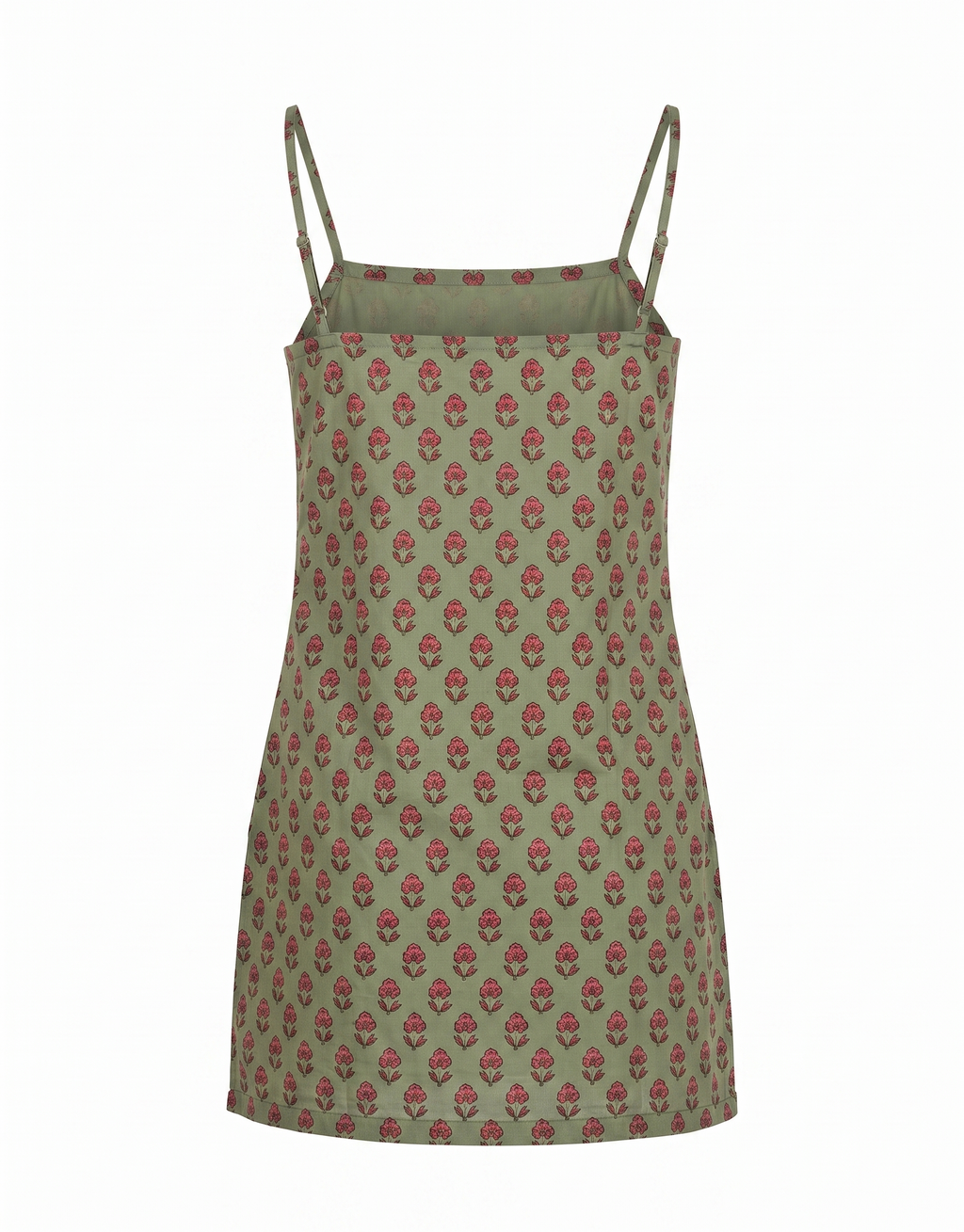 Sage Green Floral Spaghetti Strap Cotton Short Kurti Top