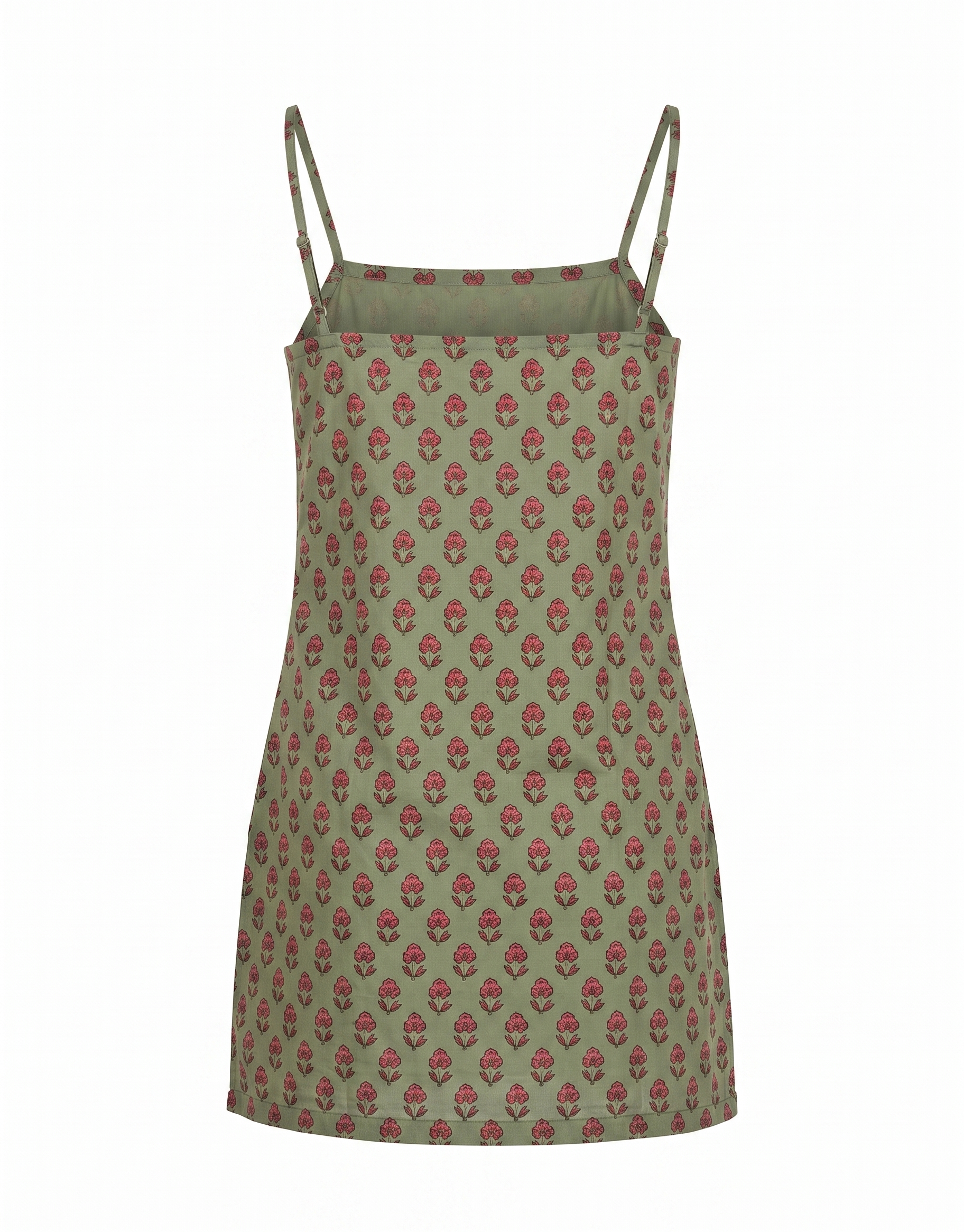 Sage Green Floral Spaghetti Strap Cotton Short Kurti Top