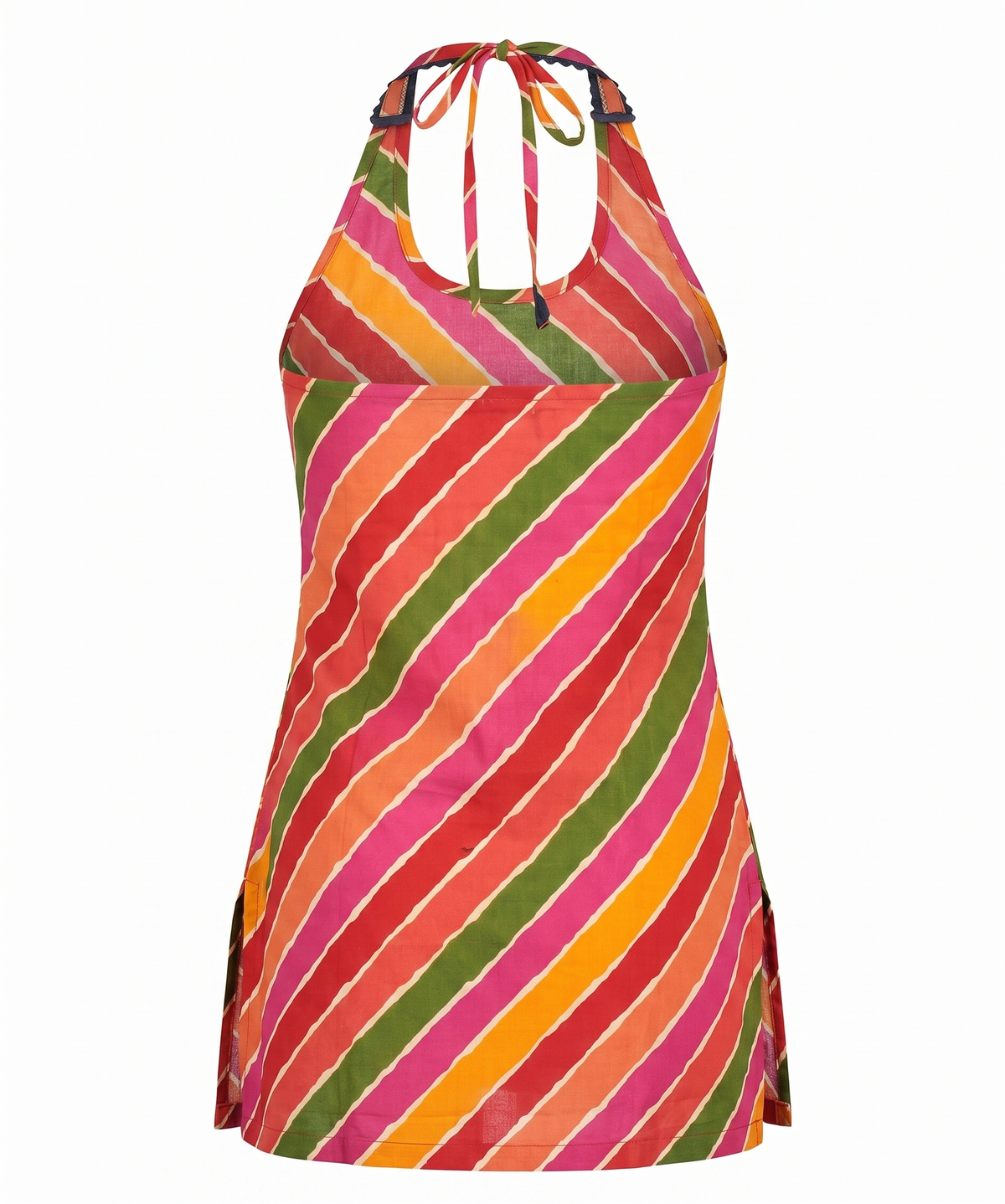 V-Neck Halter Backless Leheriya Short Kurti Top for Women – Indo-Western Ethnic Sleeveless Top
