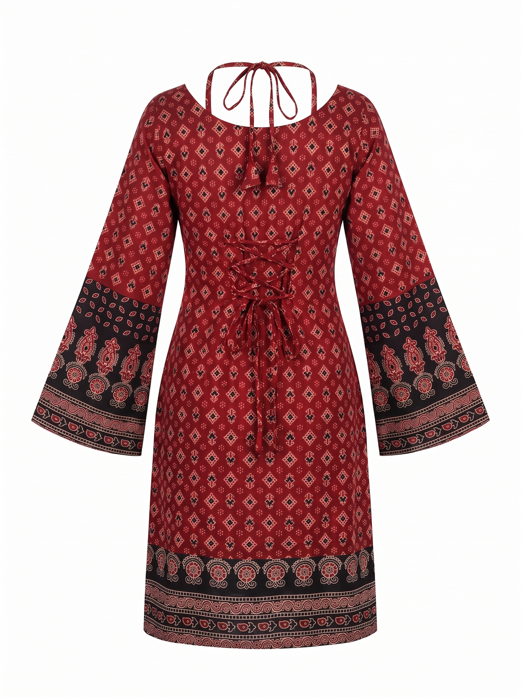 Pure Cotton Ajrakh Print Corset Back Kurti Top with Bell Sleeves