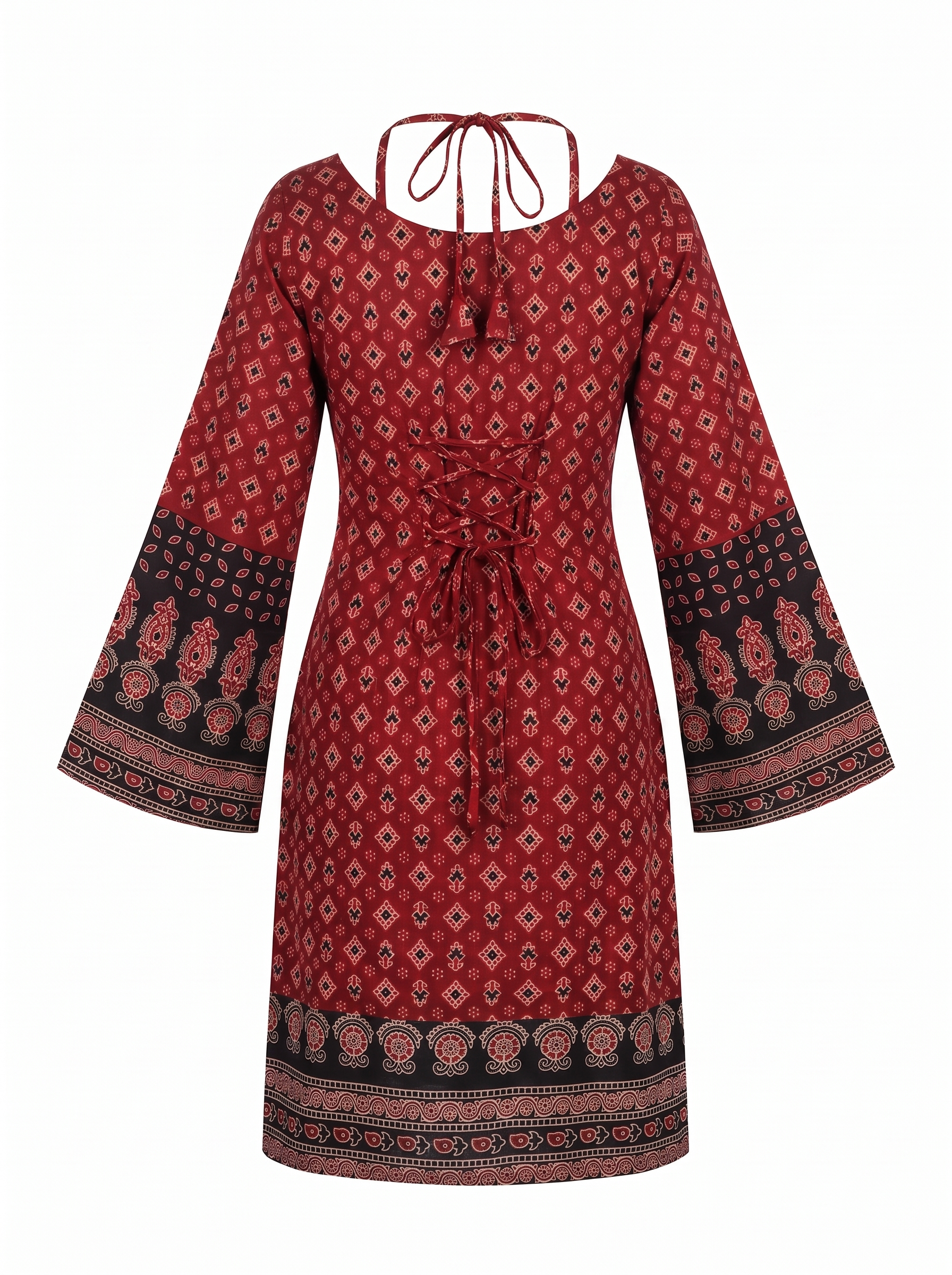 Pure Cotton Ajrakh Print Corset Back Kurti Top with Bell Sleeves