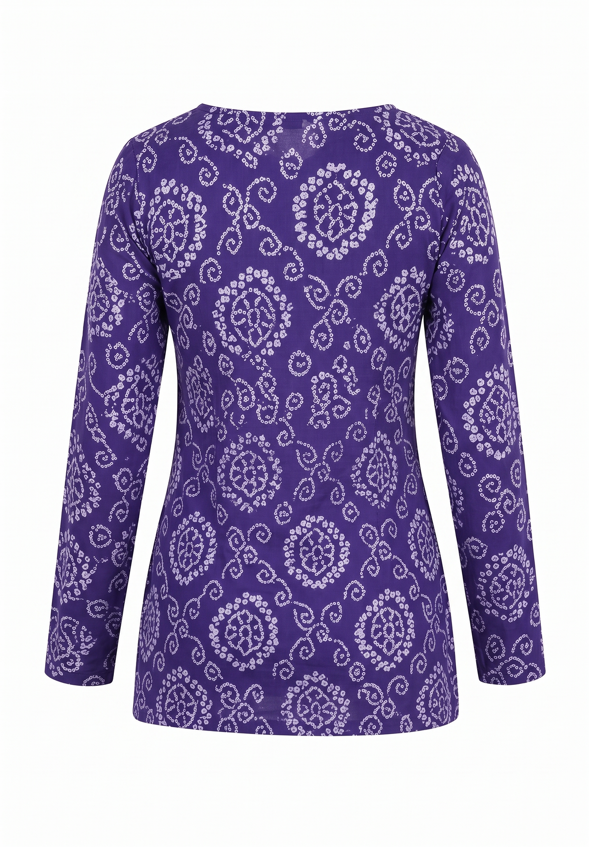 Purple Bandhani Print Cotton Short Kurti with Square Neck & Full Sleeves