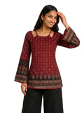 Pure Cotton Ajrakh Print Corset Back Kurti Top with Bell Sleeves