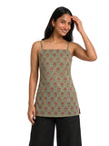 Sage Green Floral Spaghetti Strap Cotton Short Kurti Top
