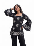 Women's Black & White Mandala Print Short Kurti Top