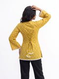 Mustard Yellow Geometric Print V-Neck Tunic with Lace-Up Corset Back